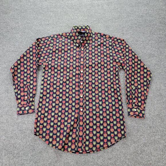 Nautica Shirt Youth Boys Large‎ 16-18 Blue Crest All Over Print Vintage - Picture 1 of 7